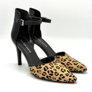 Franco Sarto Leopard Calf Hair Ankle Strap Stiletto Heels Pointed Toe Size 7M
